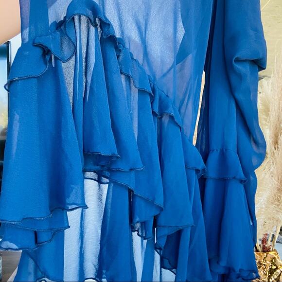 NEW FREE PEOPLE FP Blue Bells & Ruffles Tank Top Sheer Jumpsuit Flares Shorts XS - Picture 8 of 15